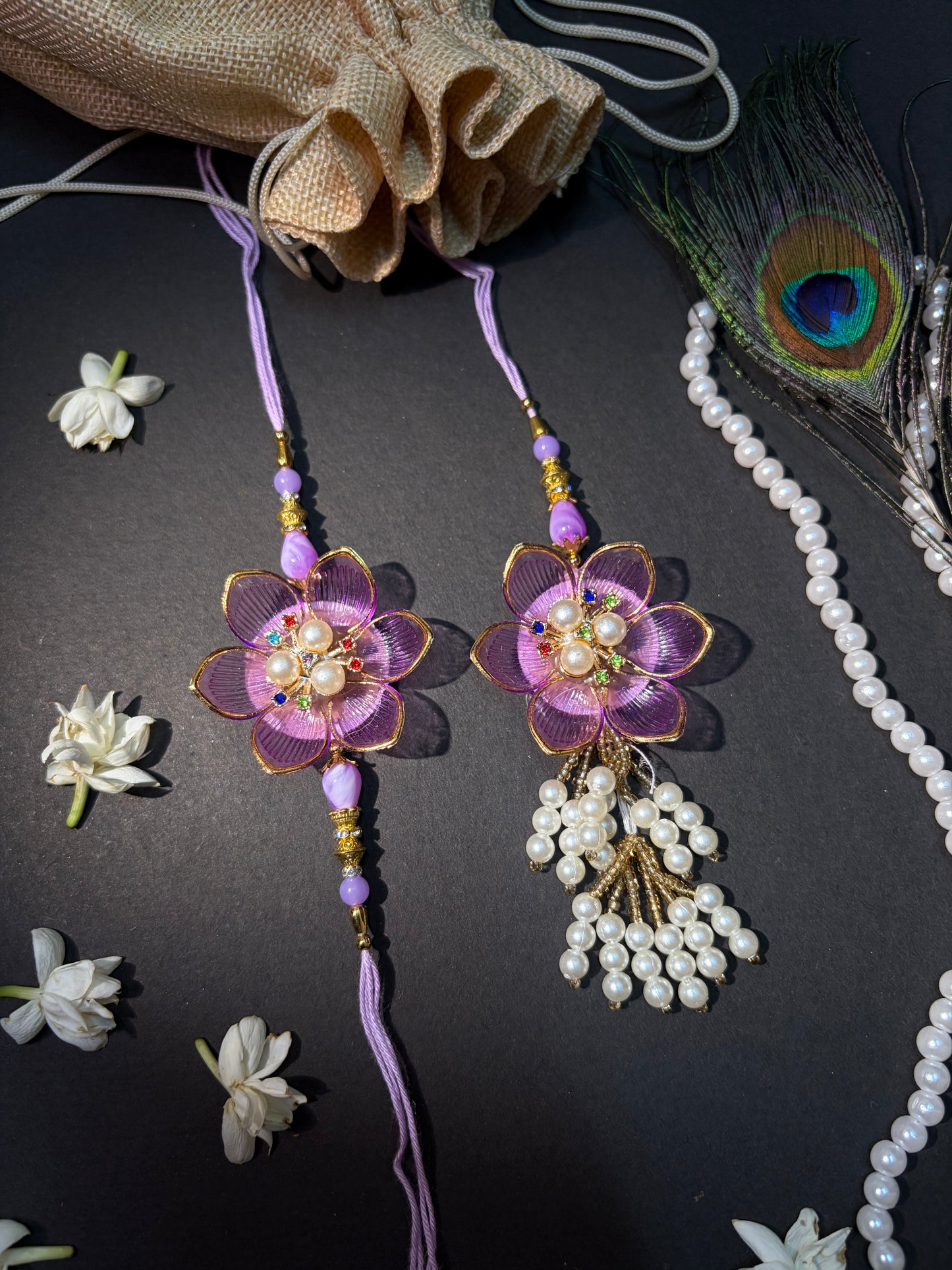 Lavender Floral Bhaiya Bhabhi Rakhi Set