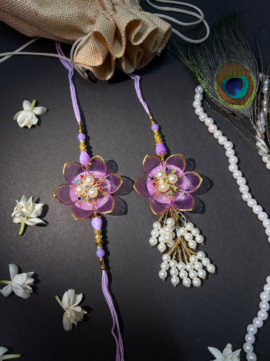 Lavender Floral Bhaiya Bhabhi Rakhi Set