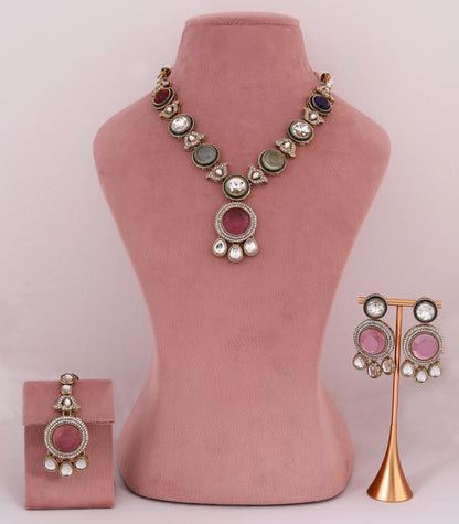 Navratna Pendant Statement Necklace