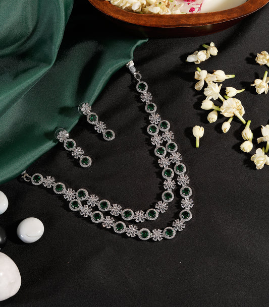 Green Double Layer Diamond Necklace