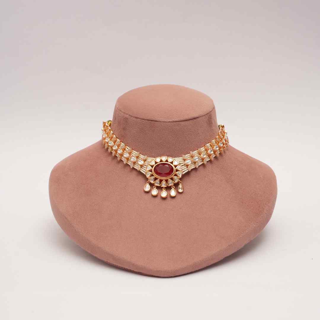 Ruby & Pearl Moissanite Cocktail Necklace