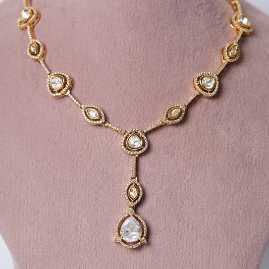 Elegant Moissanite Mid Long Drop Necklace Set