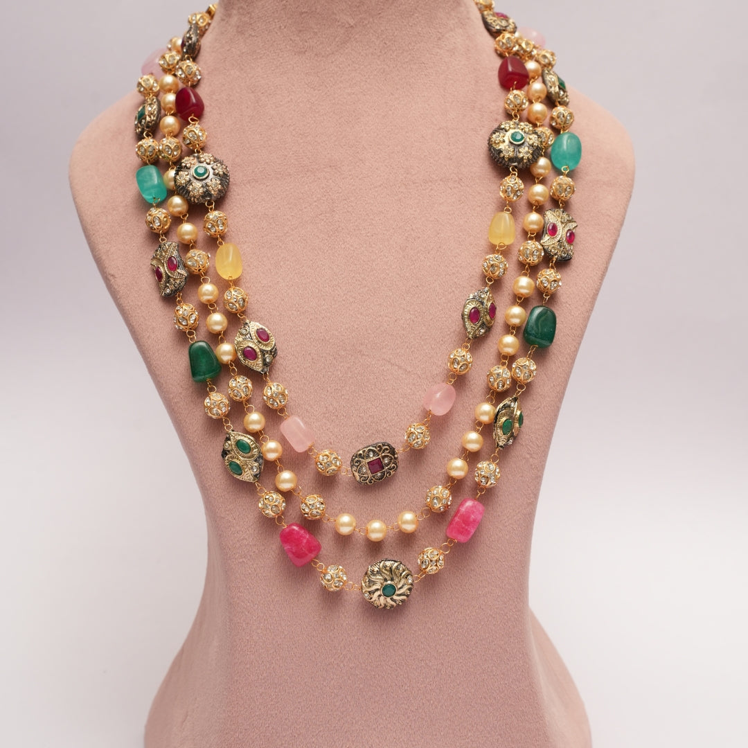 Triple Layer Moti Heritage Mala Necklace