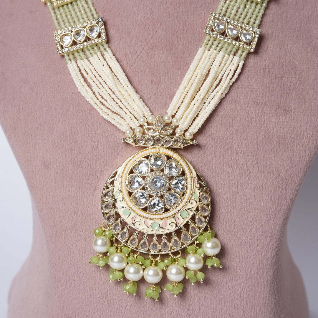 Regal Green Pearl Polki Pendant Set