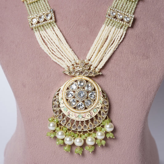 Regal Green Pearl Polki Pendant Set