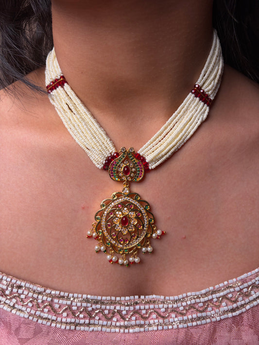 Antique Look Gold Plated Perl Mala necklace