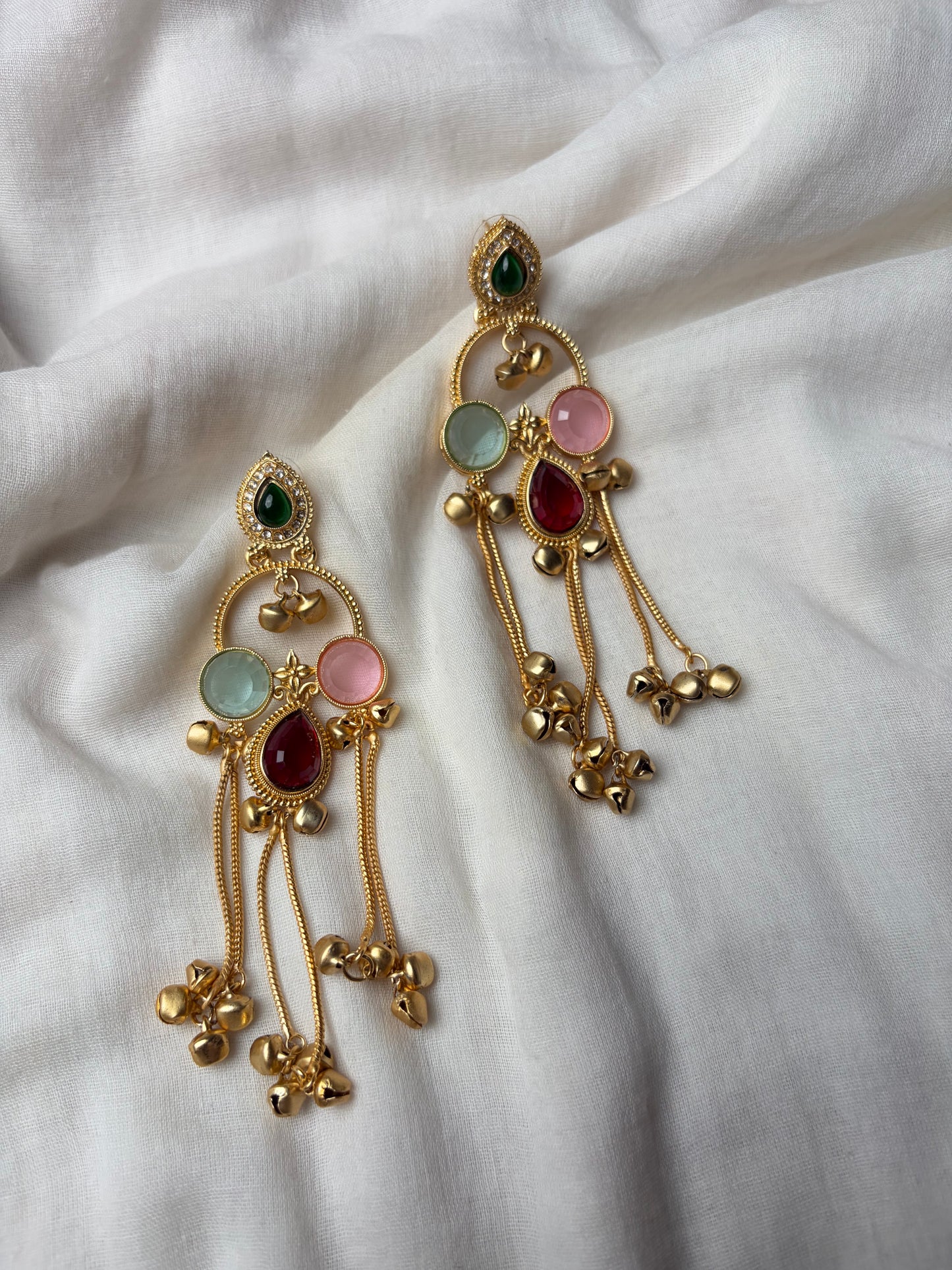 Multi Color Stone Drop Earrings
