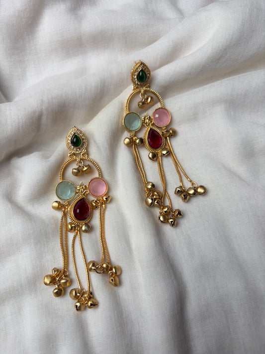 Multi Color Stone Drop Earrings