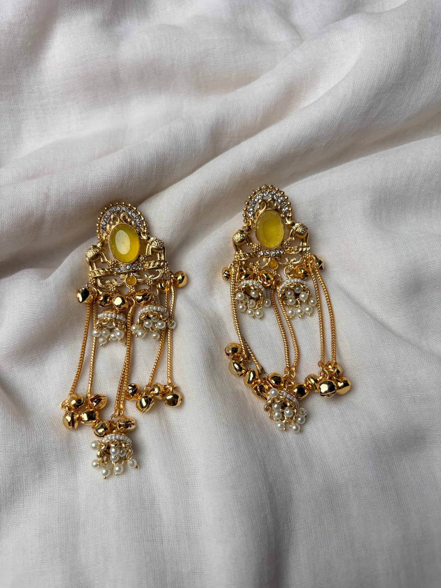 Yellow Stone Traditional Kashmiri Earrings