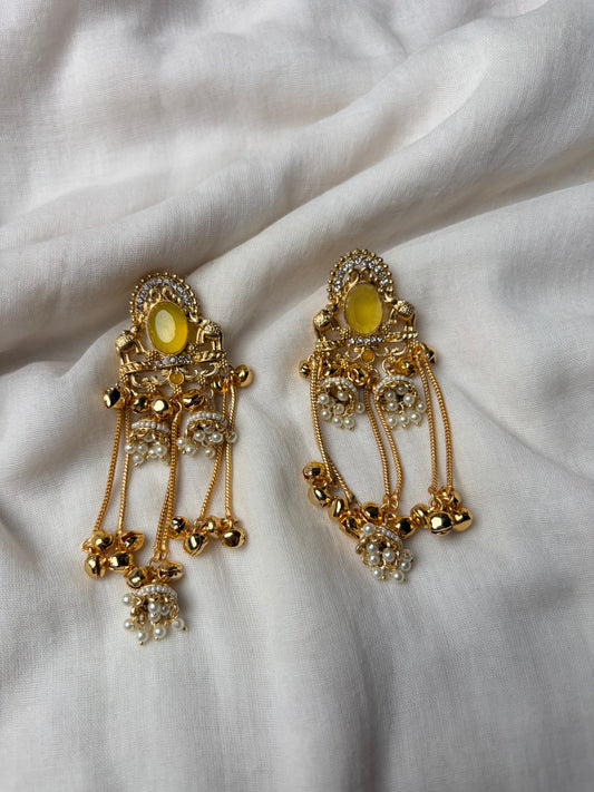 Yellow Stone Traditional Kashmiri Earrings