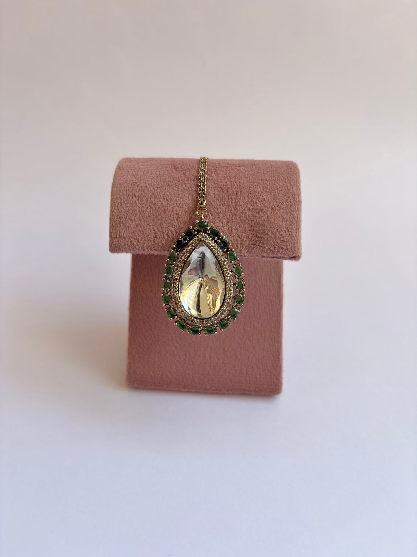 Green Moissanite Choker Pearl Drop Necklace