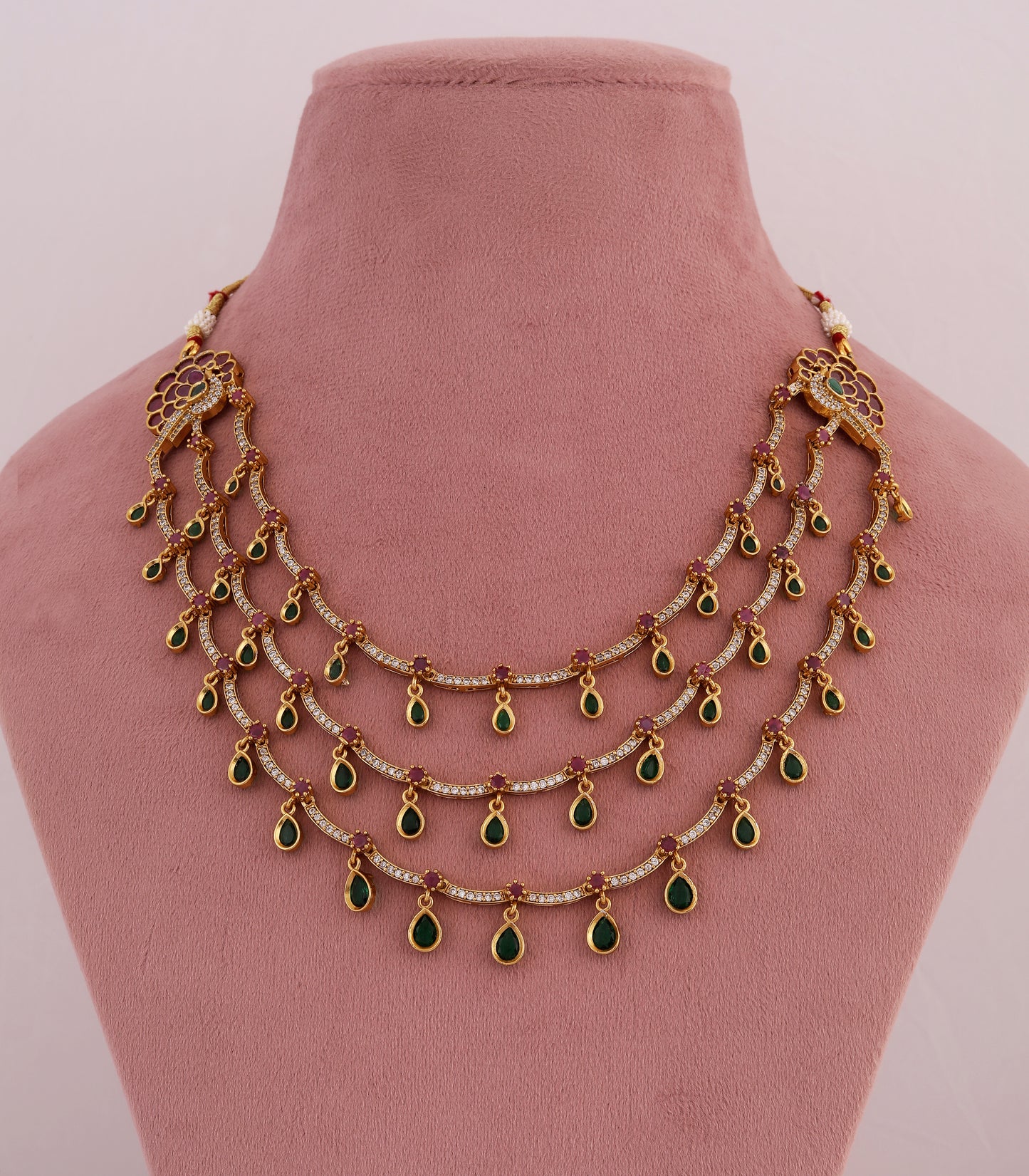 Layered Kundan Green Drop Necklace