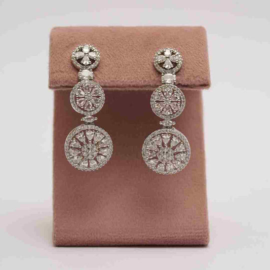 Silver triple round diamond cocktail earrings