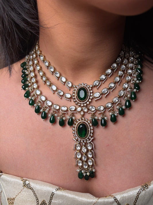 Green White Moissanite Statement Necklace Set