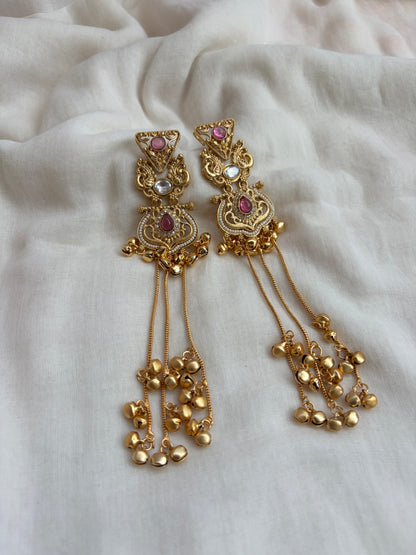 Morden Kashmiri Long Earrings with pink touch