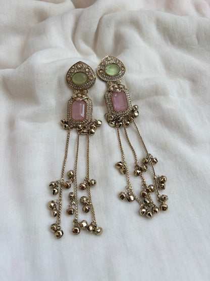 Pink Green Kashmiri Long Earrings