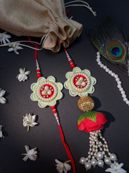 Pastel Handcrafted Pearl Flower Pair Rakhi