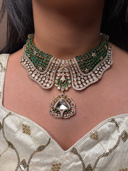 Green Moissanite Choker Pearl Drop Necklace