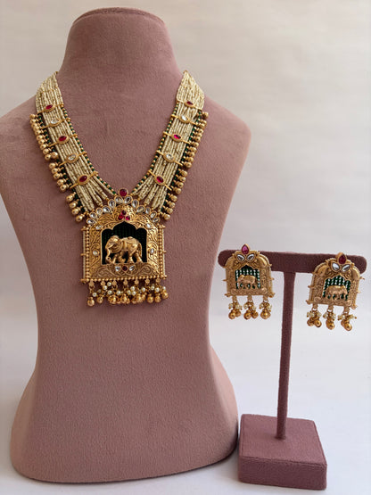 Statement Elephant Heritage Mid-Length Pearl Mala Necklace