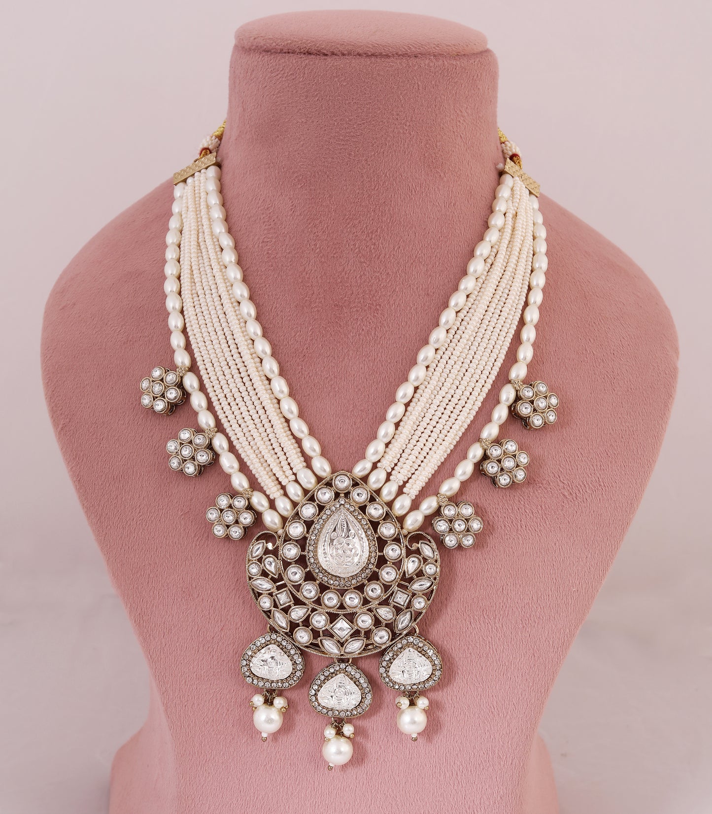 Layered Pearl Mid Length Kundan Necklace
