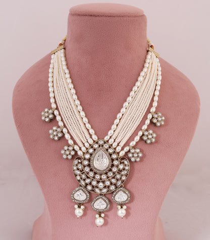 Layered Pearl Mid Length Kundan Necklace