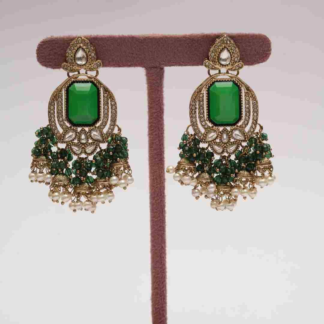 Emerald Green Kundan Chandbali Earrings