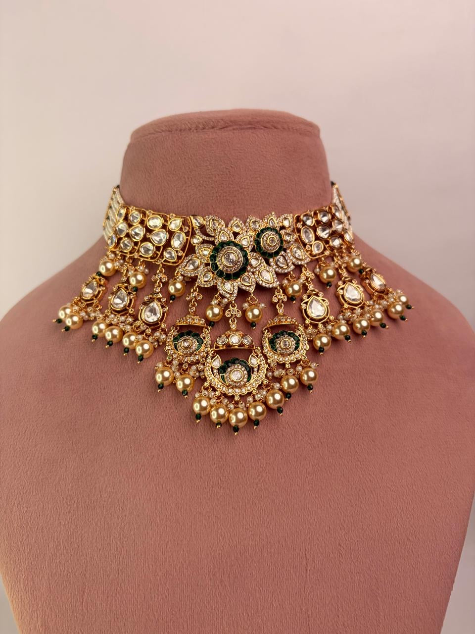 Modern Moissanite Kundan Pearl Necklace
