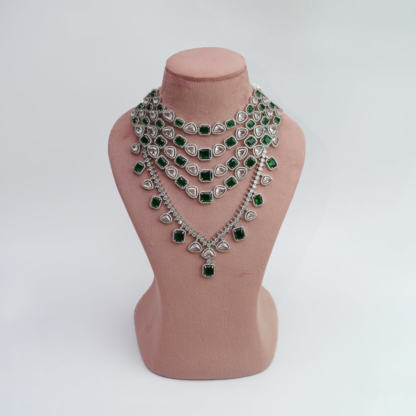 Three layered American Diamond Bridal with a rani haar