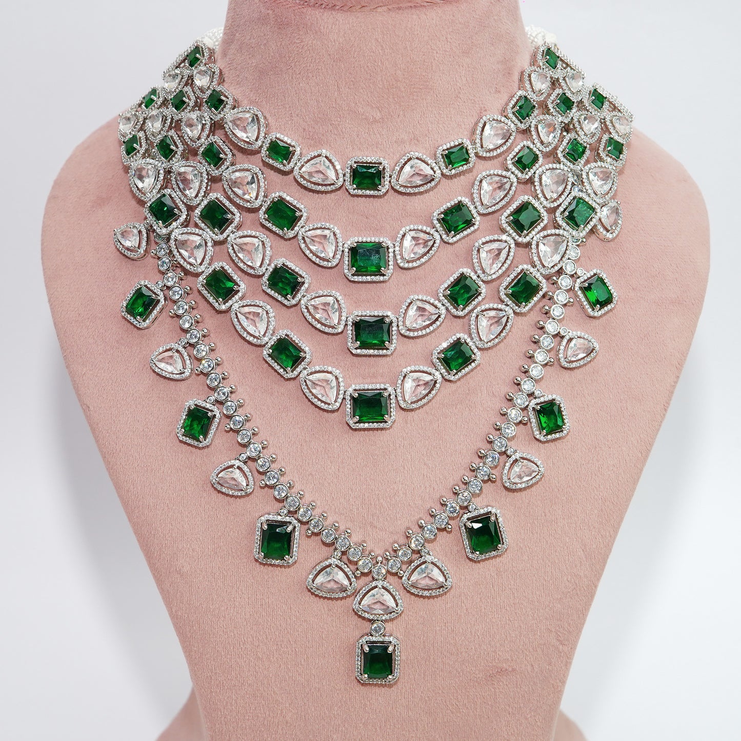 Three layered American Diamond Bridal with a rani haar