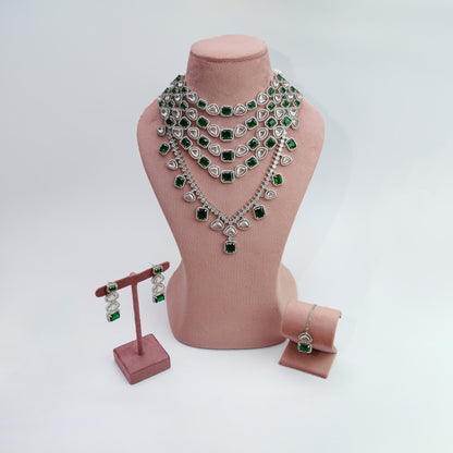 Three layered American Diamond Bridal with a rani haar