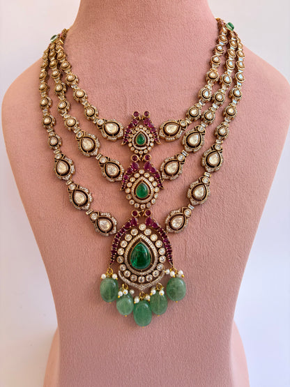 Pink Green Moissanite Long Bridal Necklace