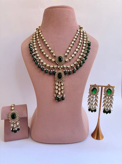 Green White Moissanite Statement Necklace Set
