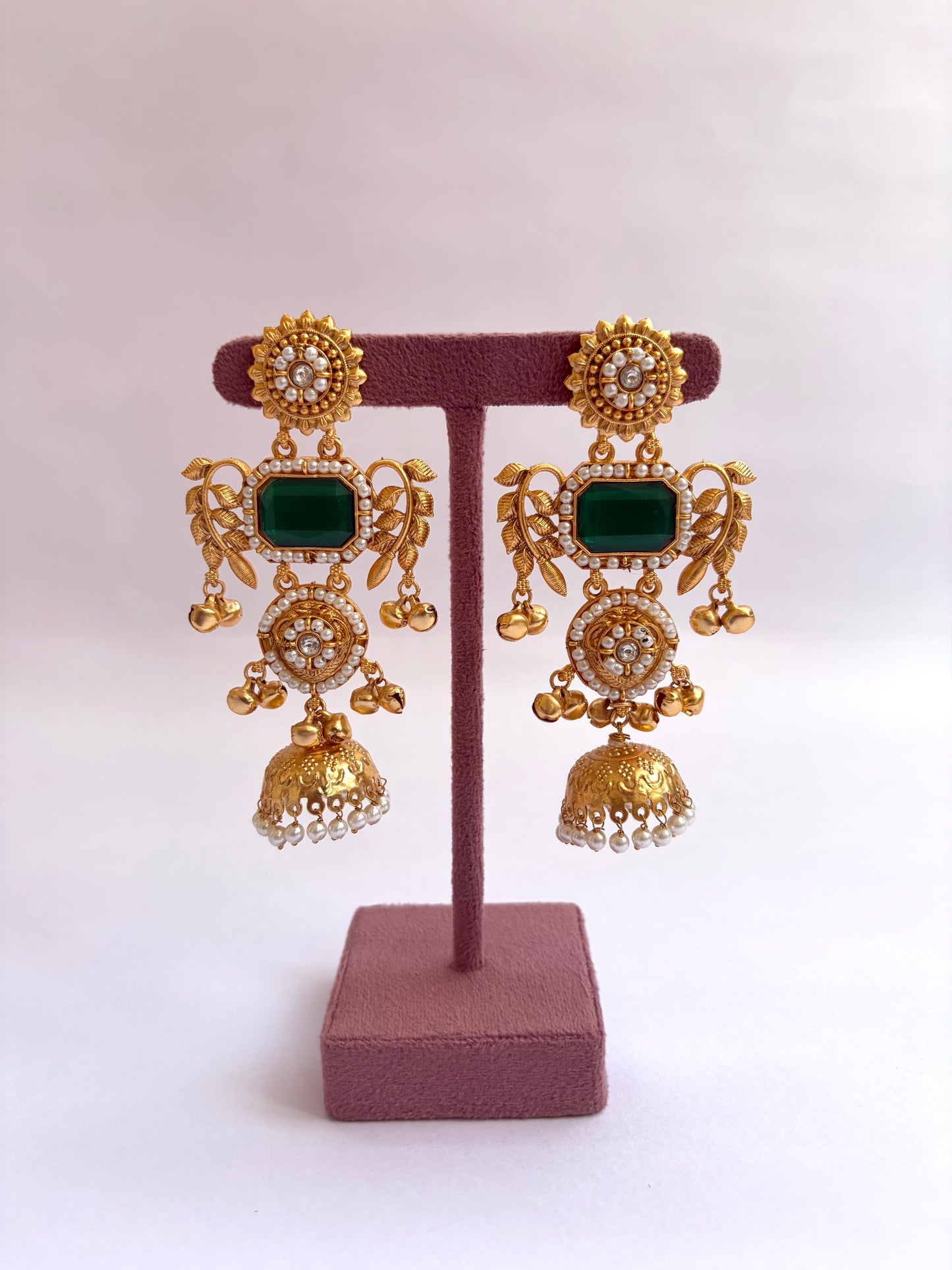 Kashmiri Green Pearl Work Jhumka
