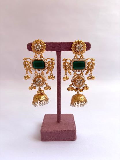 Kashmiri Green Pearl Work Jhumka