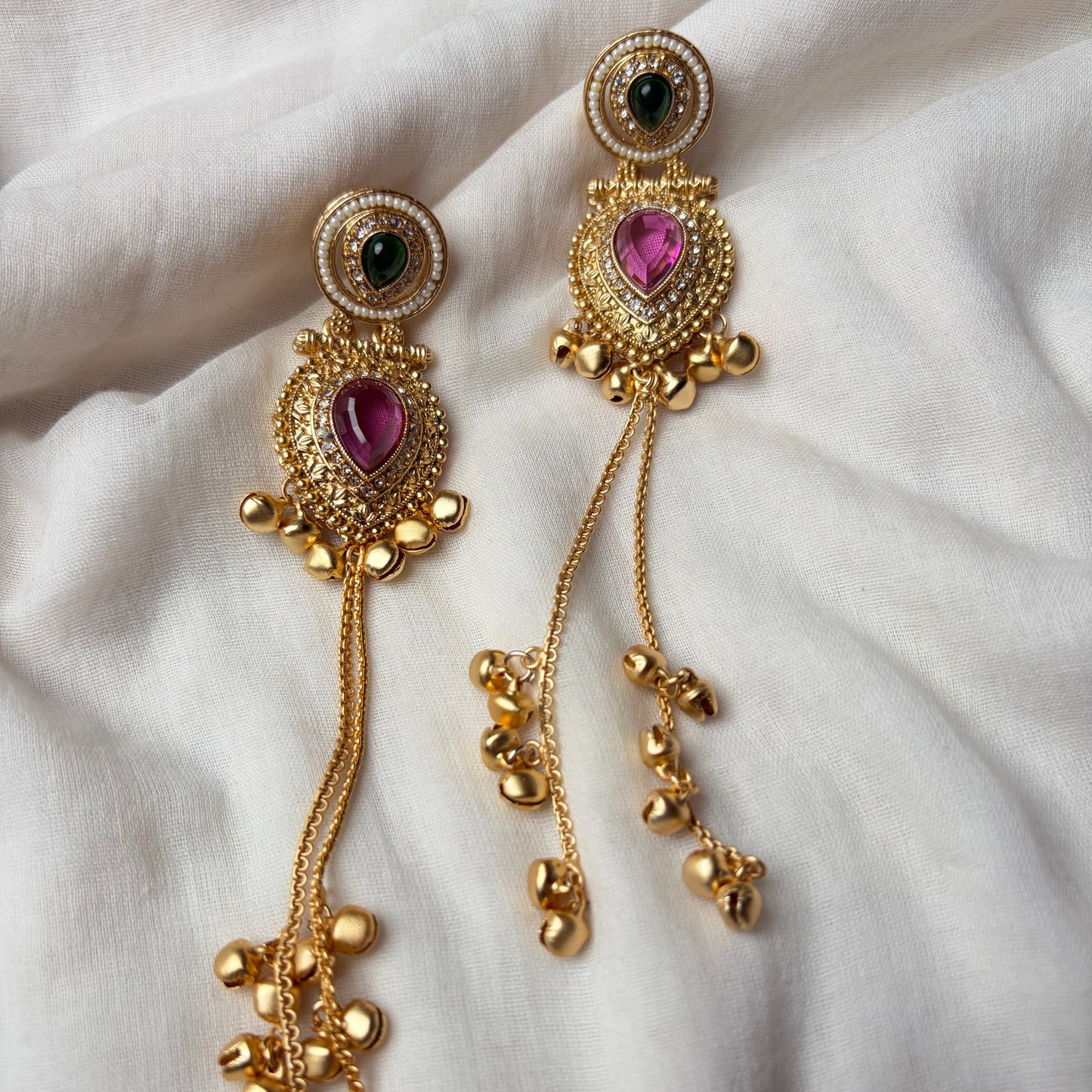 Dual Tone Long Kashmiri Chain Earrings