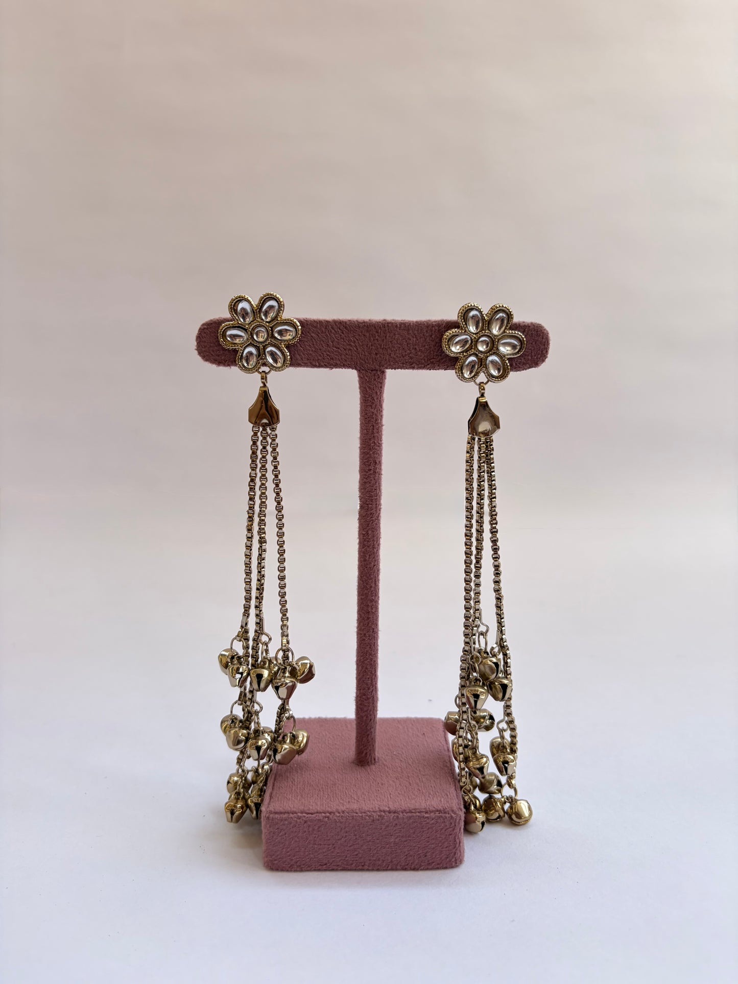 Minimal Long Kashmiri Diamond Work Flower Earrings