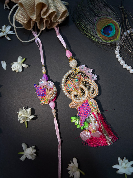Royal Zari Pearl Bhaiya Bhabhi Pair Rakhi