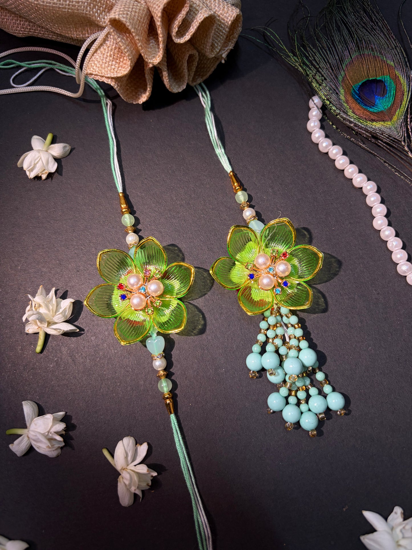 Emerald Floral Bhaiya Bhabhi Rakhi Set
