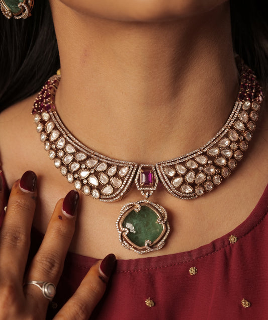 Emerald Drop Polki Choker Set