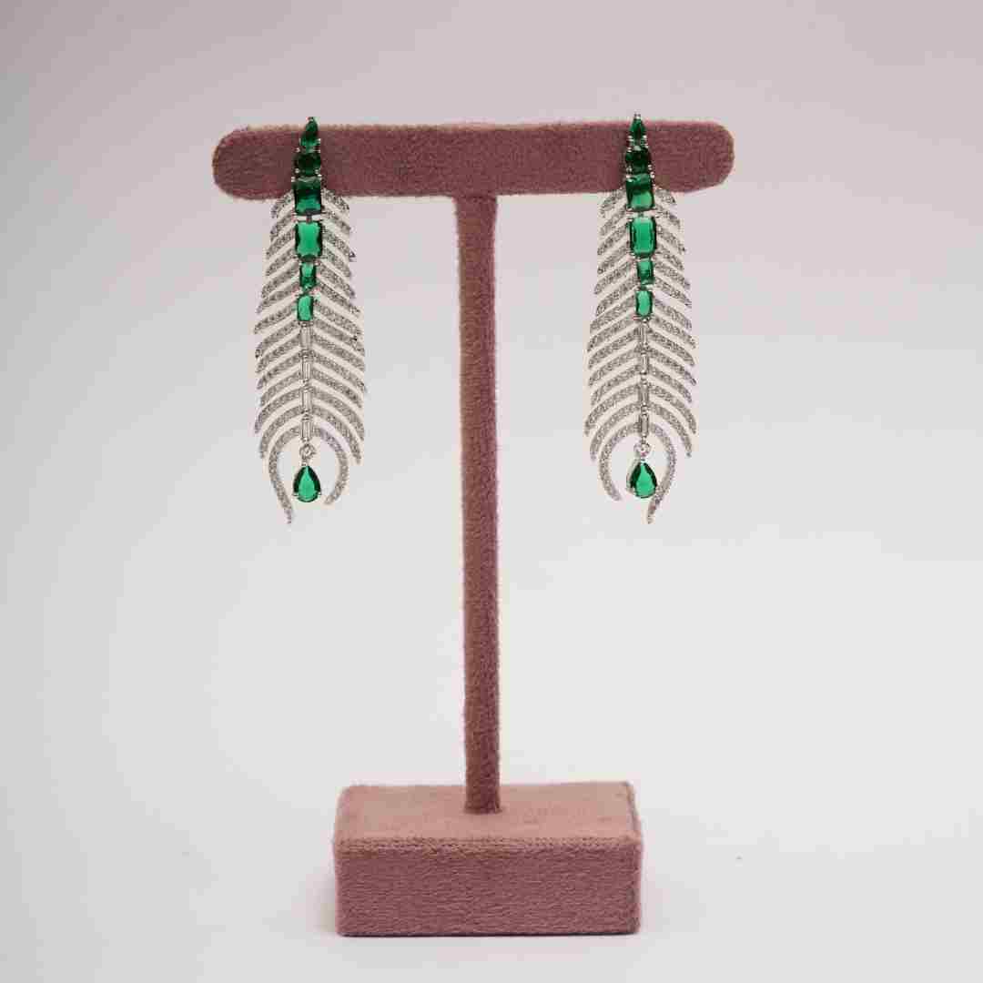 Emerald feather cocktail danglers