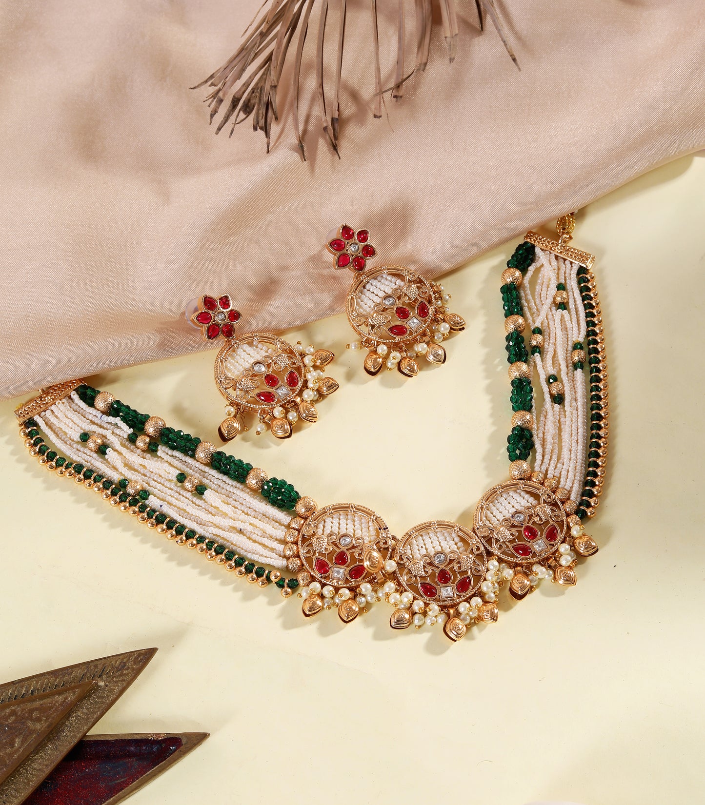 Multi-Strand Beaded Kundan Necklace