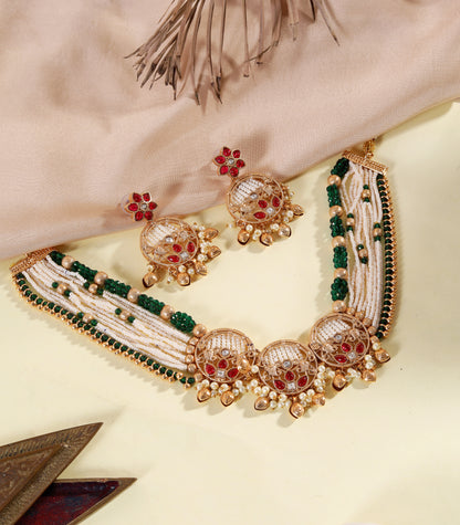 Multi-Strand Beaded Kundan Necklace