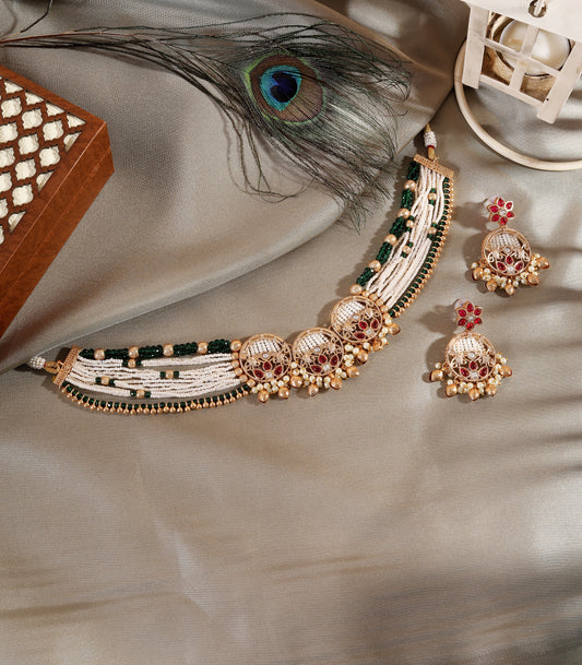 Multi-Strand Beaded Kundan Necklace