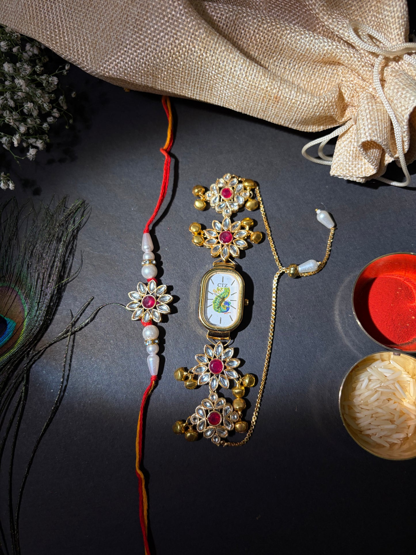 Kundan Watch with Rakhi (Combo of 2)