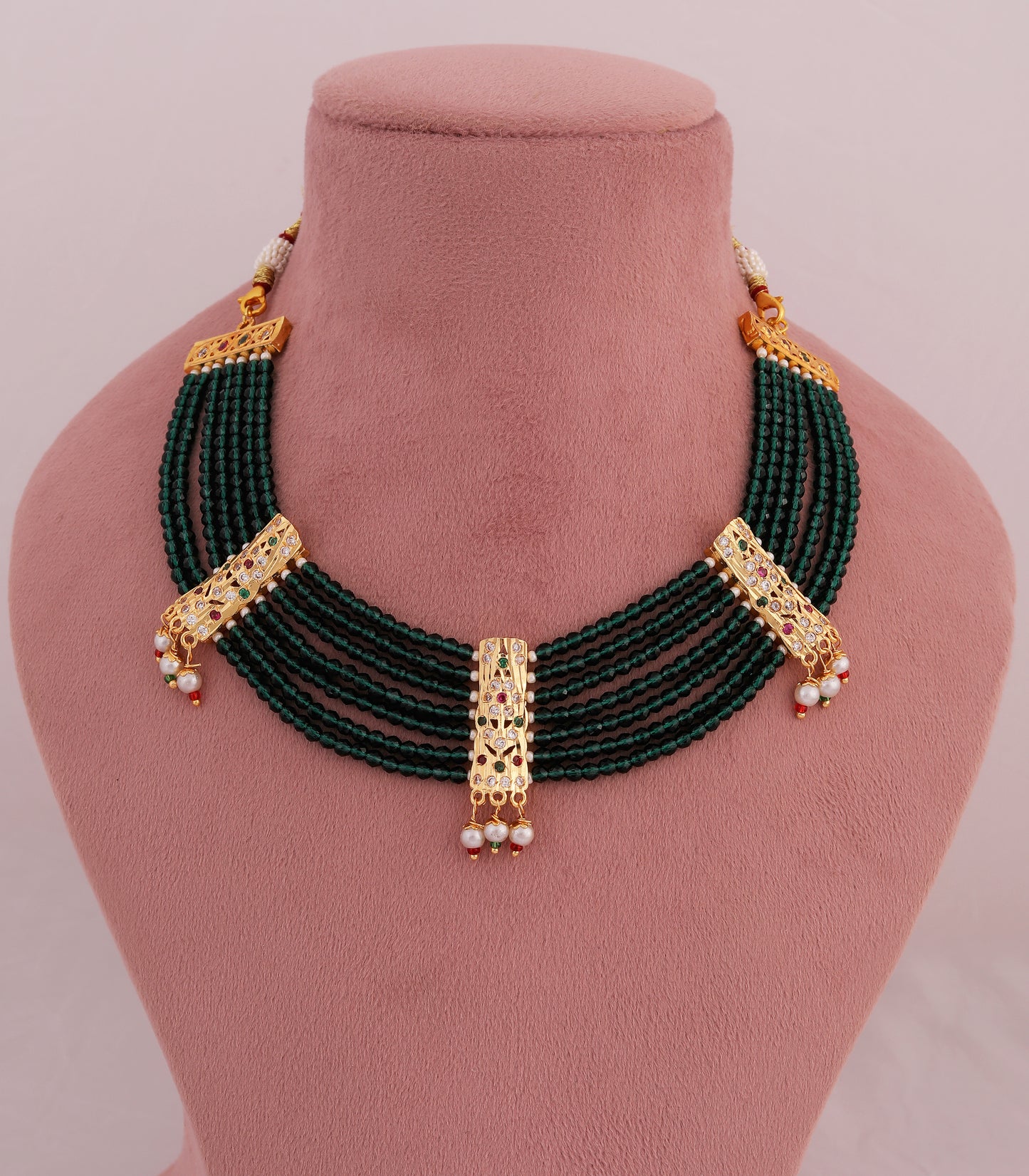 Green Beaded Jadau Statement Choker