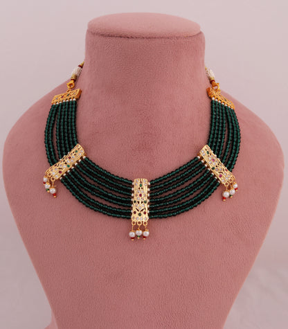 Green Beaded Jadau Statement Choker