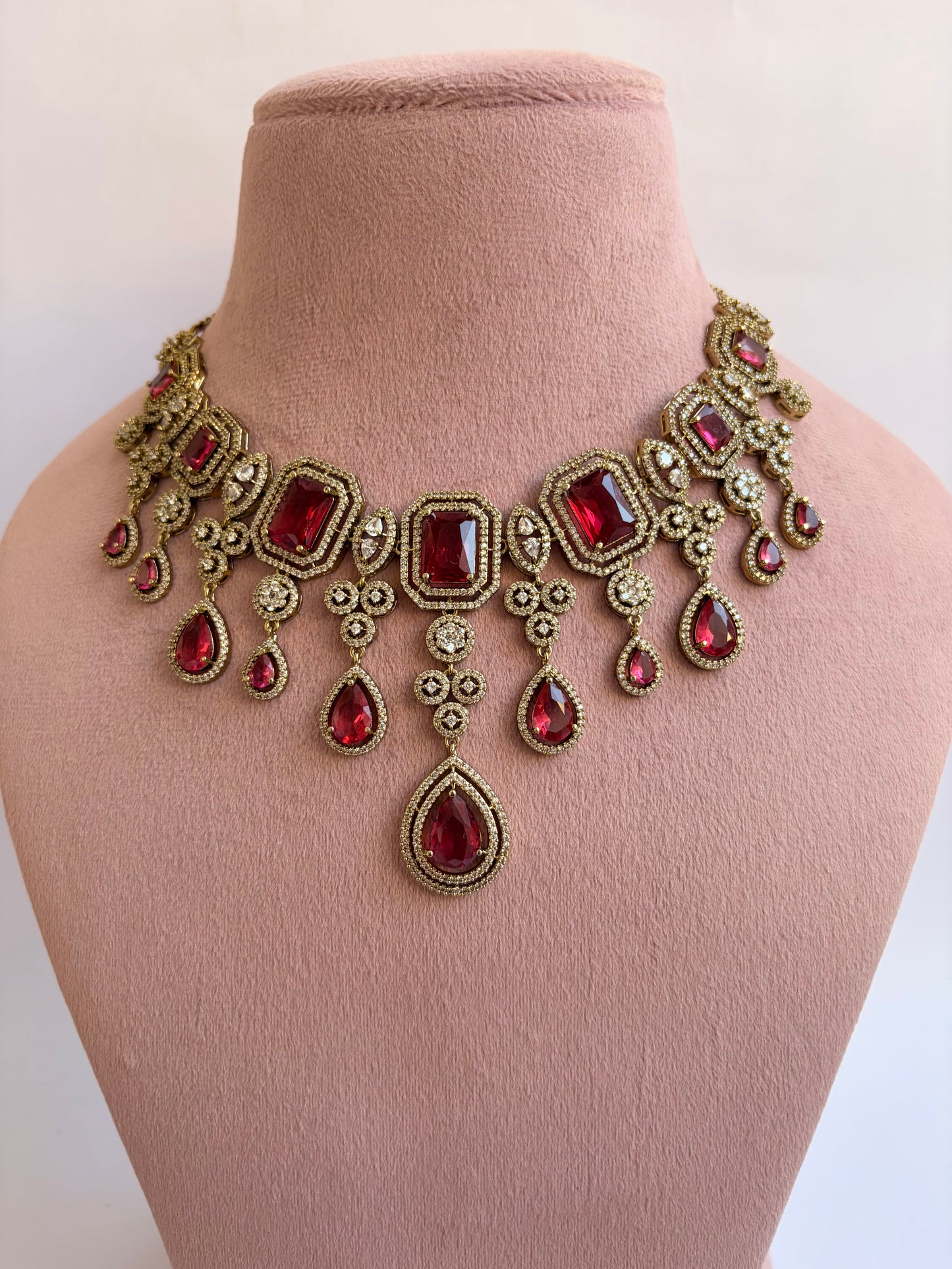 Red Moissanite Polki Bridal Choker Set