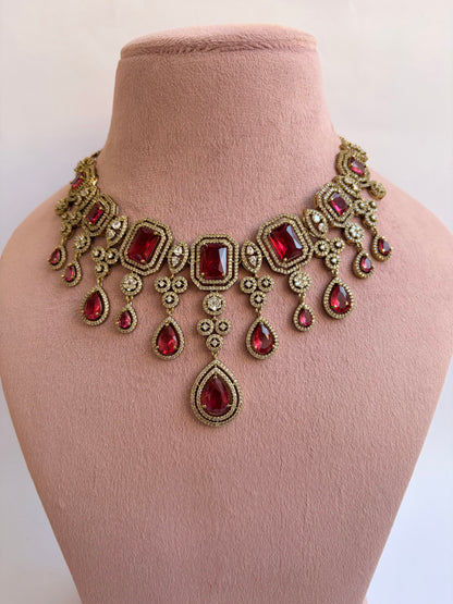 Red Moissanite Polki Bridal Choker Set