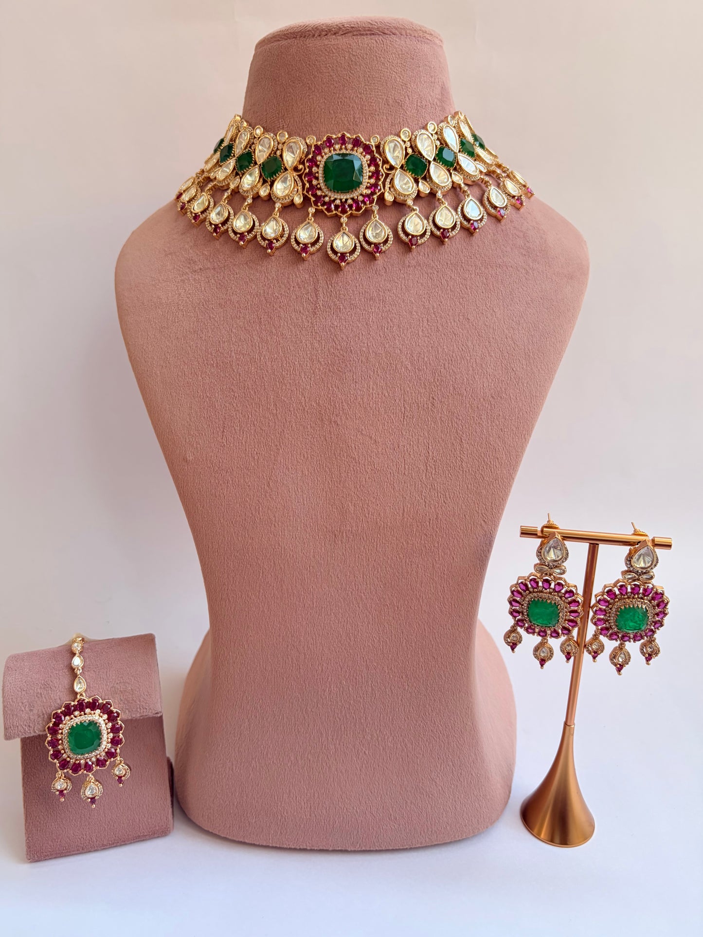Round Moissanite Kundan Bridal Necklace Set
