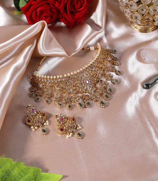 Kundan Green Drop Choker Necklace